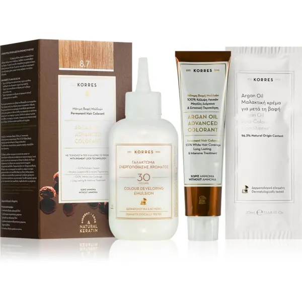 Korres Korres Argan Oil перманентната боя за коса с арганово масло цвят 8.7. Toffee 50 мл.