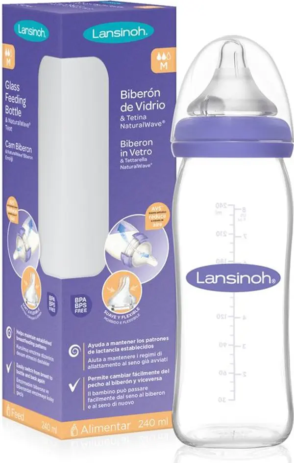 Lansinoh Lansinoh NaturalWave Glass бебешко шише Medium 240 мл.