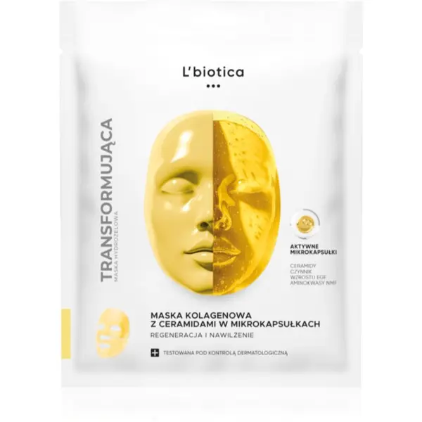 L’biotica L’biotica Transforming Collagen Mask with Ceramides in Microcapsules колагенова маска за регенерация и подхранване на лицето 1 бр.