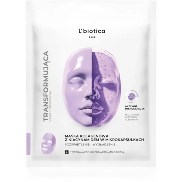 L’biotica L’biotica Transforming Collagen Mask with Niacinamide in Microcapsules колагенова маска за озаряване на лицето 1 бр.