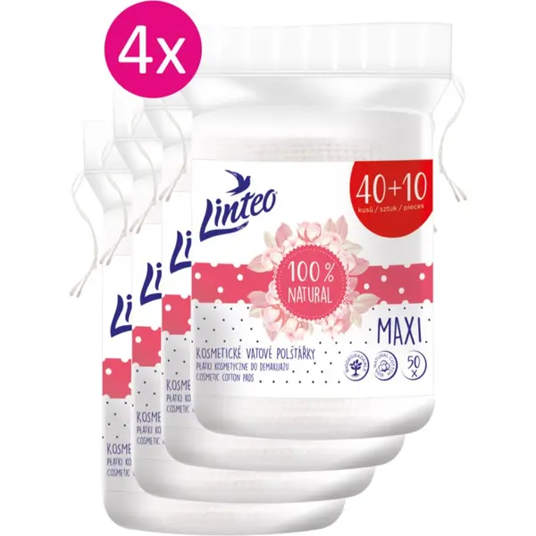 Linteo Linteo Natural Cotton Pads тампони за почистване на грим 40 + 10ks x 4