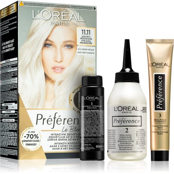 L’Oréal Paris L’Oréal Paris Préférence Le Blonding боя за коса за изсветляване на косата цвят 11.11 Ultra-Light Cool Crystal Blonde 1 бр.