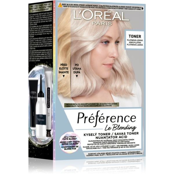 L’Oréal Paris L’Oréal Paris Préférence Le Blonding Toner киселинен тоник неутрализиращ кафеникавите оттенъци цвят 01 Platinum Ice 1 бр.