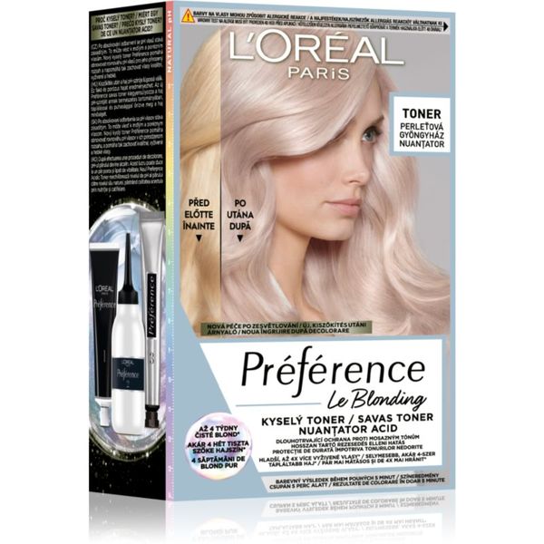 L’Oréal Paris L’Oréal Paris Préférence Le Blonding Toner киселинен тоник неутрализиращ кафеникавите оттенъци цвят 02 Pearl Blonde 1 бр.