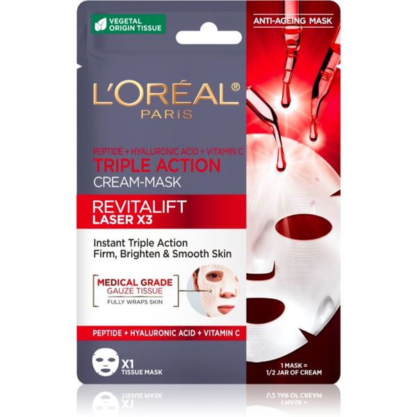 L’Oréal Paris L’Oréal Paris Revitalift Laser X3 платнена маска против стареене на кожата 28 гр.