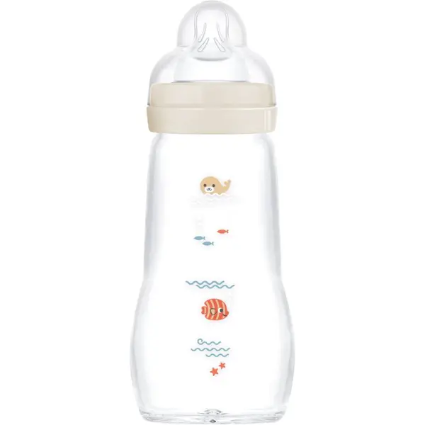 MAM MAM Feel Good Glass Baby Bottle стъклено шише против колики 2m+ Beige 260 мл.