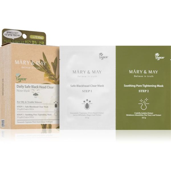 MARY & MAY MARY & MAY Daily Safe Black Head Clear Nose Mask почистваща лепенка за запушени пори по носа за двуфазно третиране на кожата на лицето 2x10 бр.