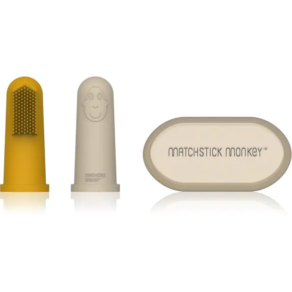 Matchstick Monkey Matchstick Monkey Silicone Finger Toothbrush детска четка за зъби за върху пръст с калъфка Yellow/ Beige 2 бр.