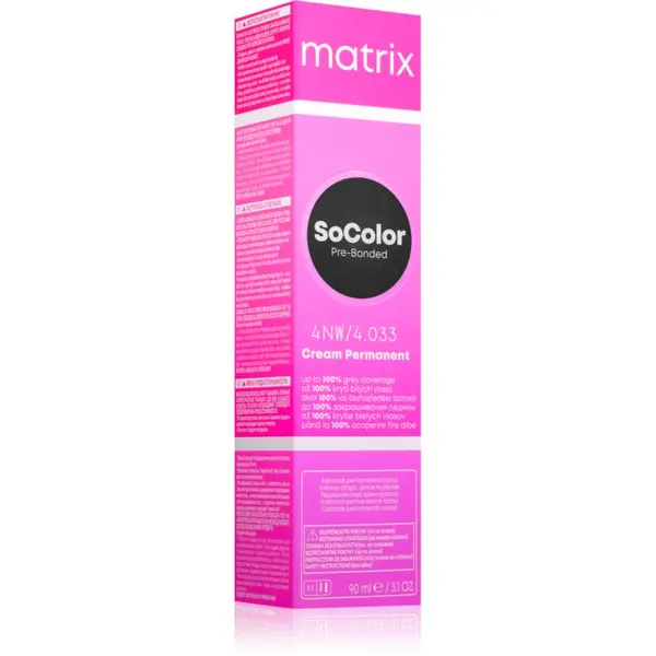 Matrix Matrix SoColor Pre-Bonded перманентната боя за коса за прикриване на побелелите участъци цвят 4NW 90 мл.