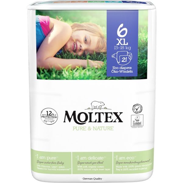 Moltex Moltex Pure & Nature XL Size 6 еднократни ЕКО пелени 13-18 kg 21 бр.