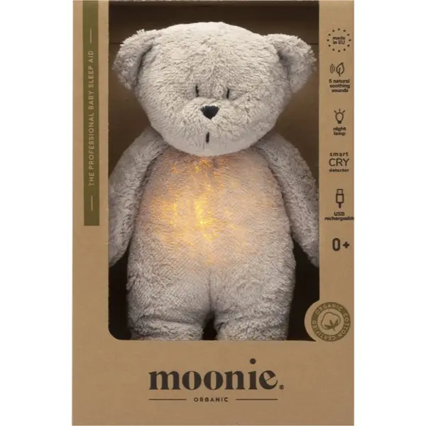 Moonie Moonie Bear 2.0 Organic Grey играчка за заспиване с мелодия 1 бр.