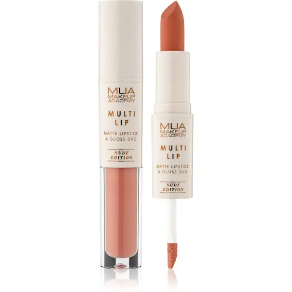 MUA Makeup Academy MUA Makeup Academy Multi Lip Nude Edition дълготрайно червило и гланц за устни дуо цвят Caramel 3.2 гр.