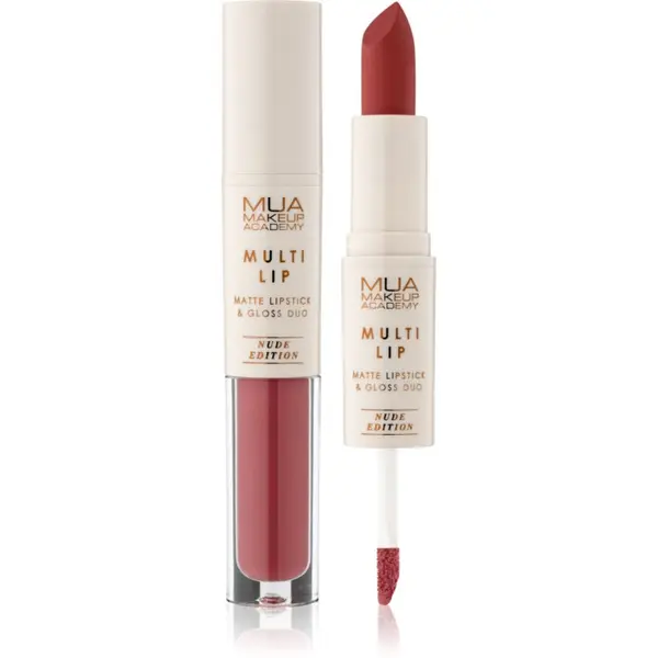 MUA Makeup Academy MUA Makeup Academy Multi Lip Nude Edition дълготрайно червило и гланц за устни дуо цвят Soleil 3.2 гр.
