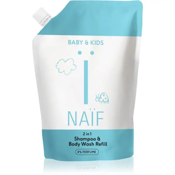 Naif Naif Baby & Kids 2-in-1 детски миещ гел и шампоан без парфюм Reffil 500 мл.