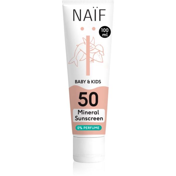Naif Naif Baby & Kids Mineral Sunscreen SPF 50 0 % Perfume слънцезащитни продукти за бебета и деца без парфюм SPF 50 100 мл.