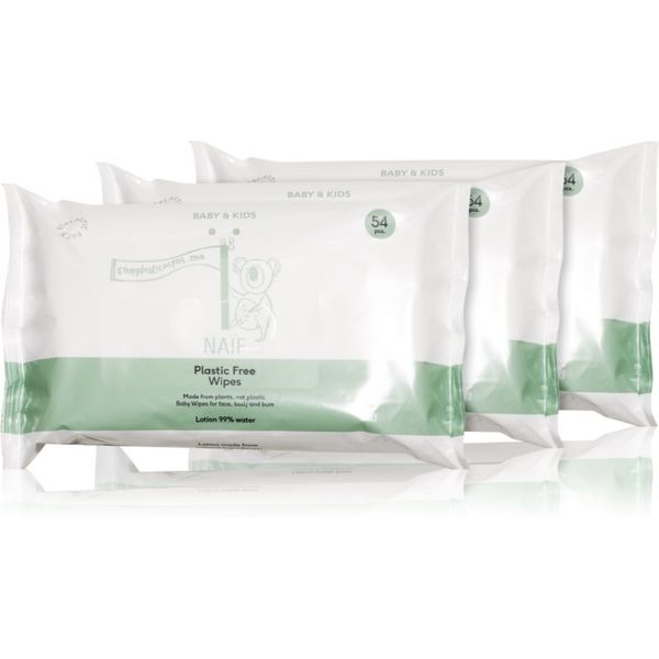 Naif Naif Baby & Kids Plastic Free Wipes мокри кърпички за деца от раждането им 3x54 бр.