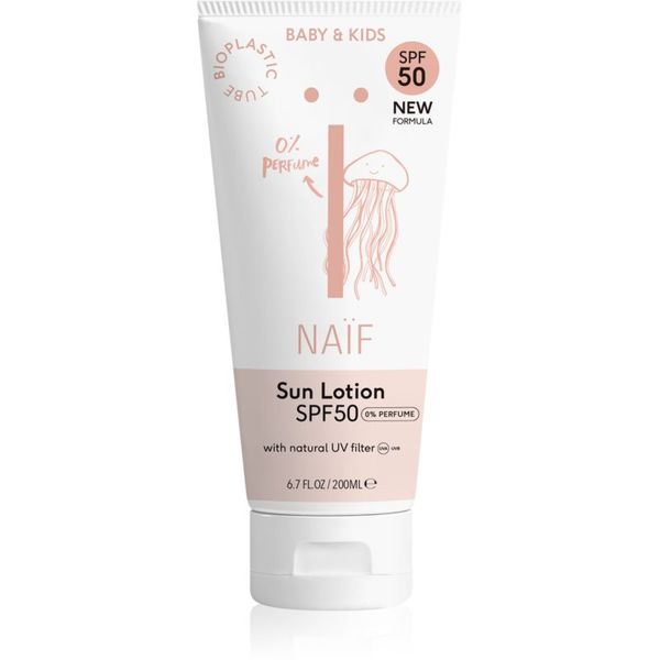Naif Naif Baby & Kids Sun Lotion SPF 50 слънцезащитен крем без парфюм за деца от раждането им SPF 50 200 мл.