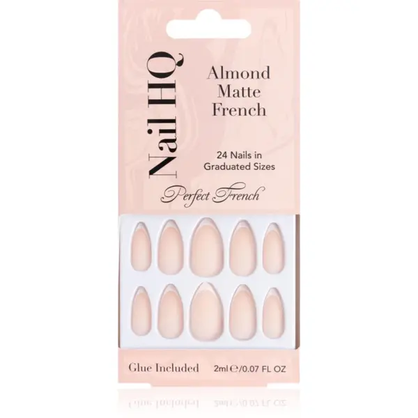 Nail HQ Nail HQ Almond Matte French Изкуствени нокти с лепило 24 бр.
