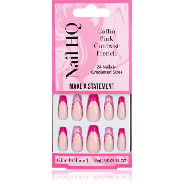 Nail HQ Nail HQ Coffin Pink Contrast French Изкуствени нокти с лепило 24 бр.