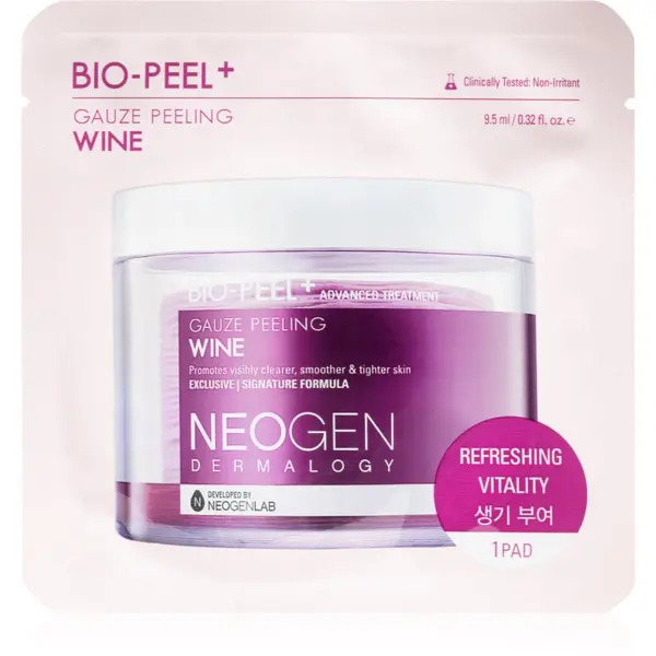 Neogen Dermalogy Neogen Dermalogy Bio-Peel+ Gauze Peeling Wine ексфолиращи тампони за лице за изглаждане на кожата и минимизиране на порите 8 бр.