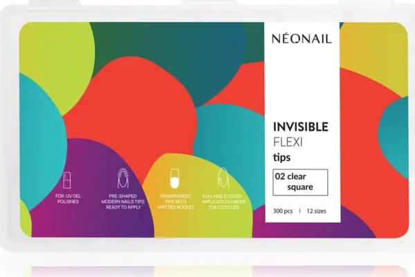 NeoNail NEONAIL Flexi Tips Invisible Изкуствени нокти тип 02 Clear Square 300 бр.
