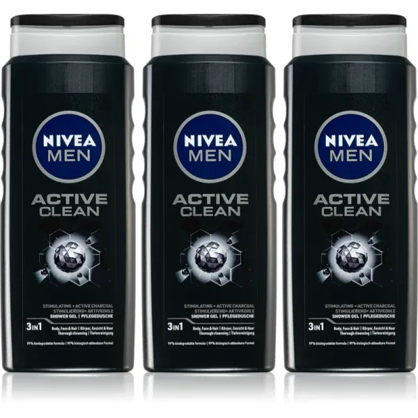 Nivea NIVEA MEN Active Clean душ-гел за мъже изгодна опаковка 3 x 500 ml