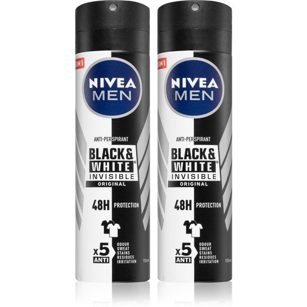 Nivea Nivea Men Black & White Invisible Original антиперспирант-спрей (изгодна опаковка) за мъже