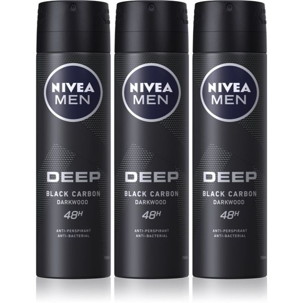 Nivea NIVEA MEN Deep Black Carbon Darkwood антиперспирант-спрей 3 x 150 ml(изгодна опаковка) за мъже