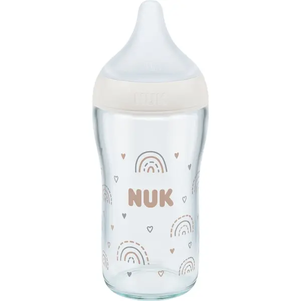 NUK NUK Perfect Match Glass Bottle стъклено бебешко шише с контрол на температурата 3m+ 230 мл.