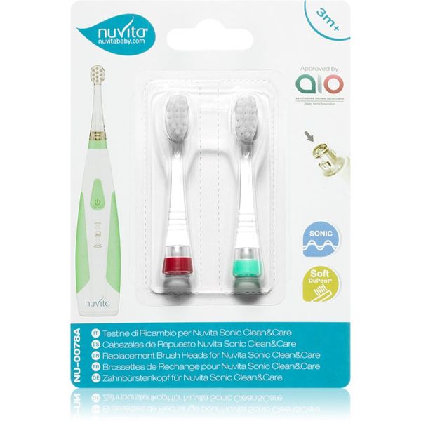 Nuvita Nuvita Sonic Clean&Care Replacement Brush Heads резервни накрайници за сонична четка за зъби с батерии за бебета Sonic Clean&Care Medium Red/Green 2 б