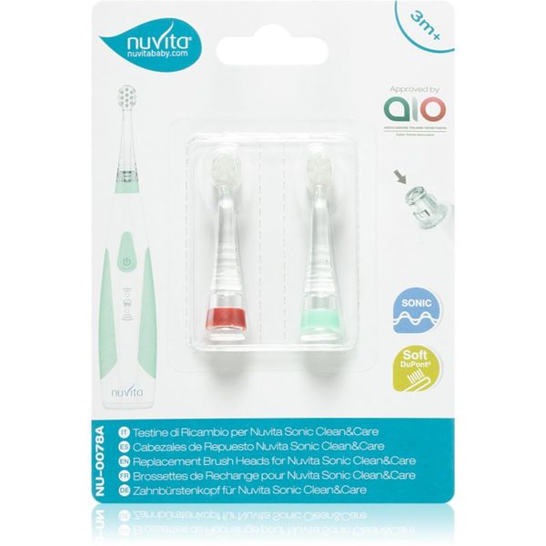 Nuvita Nuvita Sonic Clean&Care Replacement Brush Heads резервни накрайници за сонична четка за зъби с батерии за бебета Sonic Clean&Care Small Red/Green 3 m+