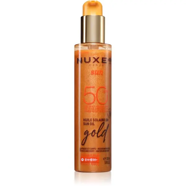 Nuxe Nuxe Sun Sun Oil Gold SPF 50 слънцезащитно олио за лице и тяло с озаряващ ефект 150 мл.