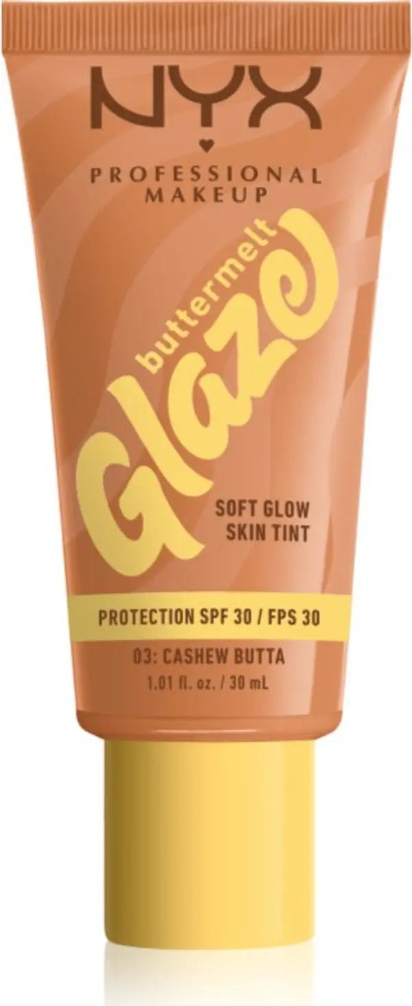NYX Professional Makeup NYX Professional Makeup Buttermelt Glaze озаряващ тониращ флуид SPF 30 цвят 03 Cashew Butta 30 мл.