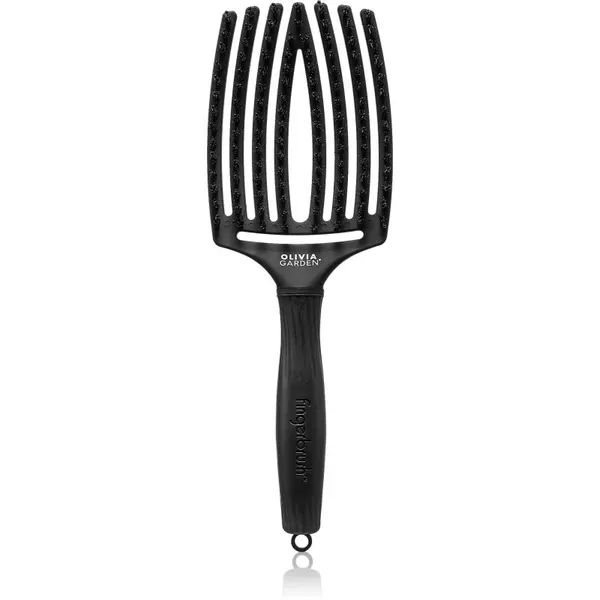 Olivia Garden Olivia Garden Fingerbrush Boar & Nylon Четка за коса с влакна от найлон и глиган Full Black L 1 бр.