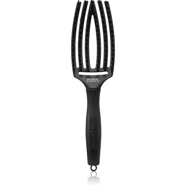 Olivia Garden Olivia Garden Fingerbrush Boar & Nylon Четка за коса с влакна от найлон и глиган Full Black M 1 бр.