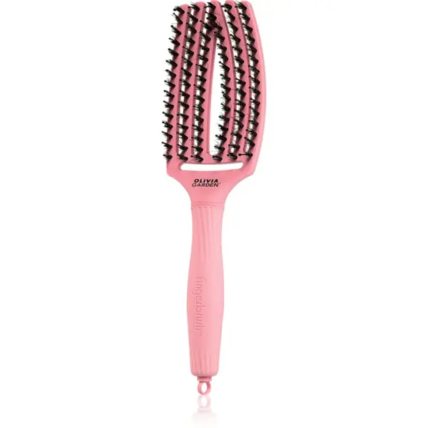 Olivia Garden Olivia Garden Fingerbrush Boar & Nylon Четка за коса с влакна от найлон и глиган Soft Pink 1 бр.