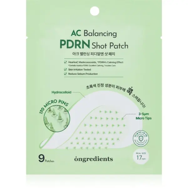 Ongredients Ongredients AC Balancing PDRN Shot Patch лепенки за проблемна кожа с успокояващ ефект 9 бр.