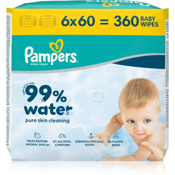 Pampers Pampers 99% Water Baby Wipes мокри почистващи кърпички за деца 6x60 бр.