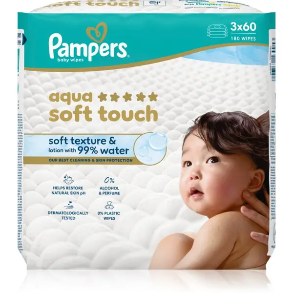 Pampers Pampers Aqua Soft Touch мокри почистващи кърпички за деца 3x60 бр.