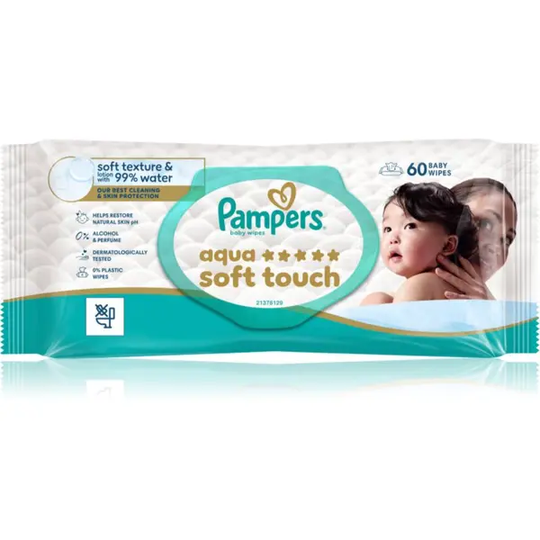 Pampers Pampers Aqua Soft Touch мокри почистващи кърпички за деца 60 бр.
