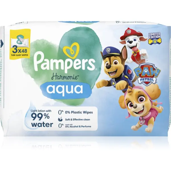 Pampers Pampers Harmonie Aqua Paw Patrol мокри почистващи кърпички за деца 144 бр.