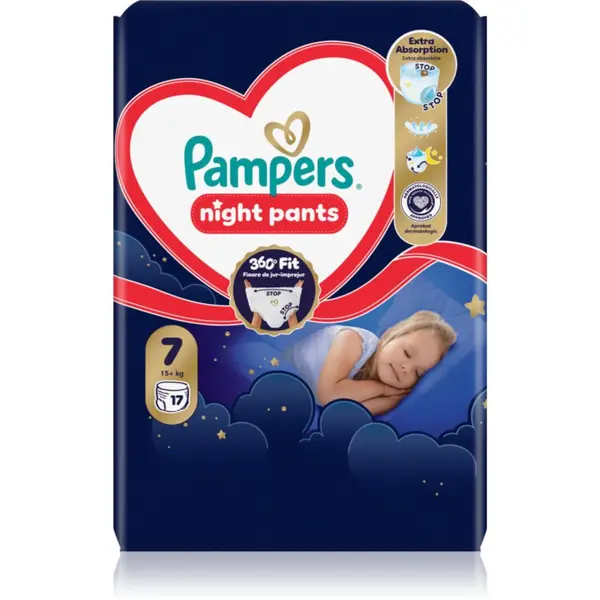 Pampers Pampers Night Pants Size 7 еднократни пелени гащички за нощ 15+ kg 17 бр.