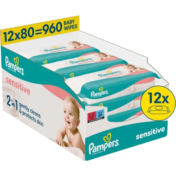Pampers Pampers Sensitive Baby Wipes мокри почистващи кърпички за деца 12x80 бр.