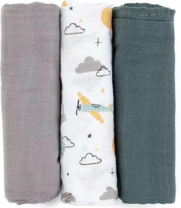 Petite&Mars Petite&Mars Moussy пелени от плат Grey Planes 68 x 68 cm 3 бр.