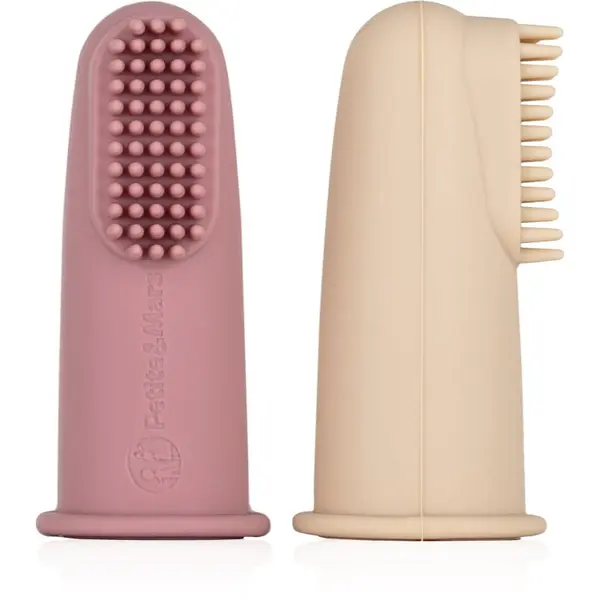 Petite&Mars Petite&Mars Take&Match 0m+ детска четка за зъби за върху пръст с калъфка Rose&Sand 2 бр.