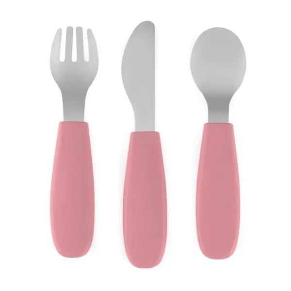Petite&Mars Petite&Mars Take&Match Stainless Steel Cutlery Set прибор за деца Dusty Rose 12m+ 3 бр.