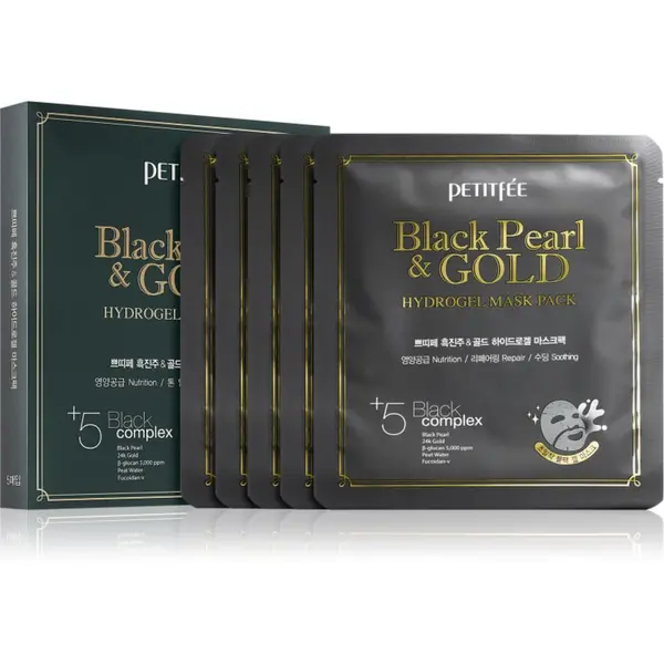 Petitfée Petitfée Black Pearl & Gold интензивна хидрогелна маска с 24 каратово злато 5x32 гр.