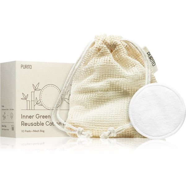 Purito Purito Inner Green Reusable Cotton Rounds Памучни тампони за премахване на грим и почистване на лице 10 бр.