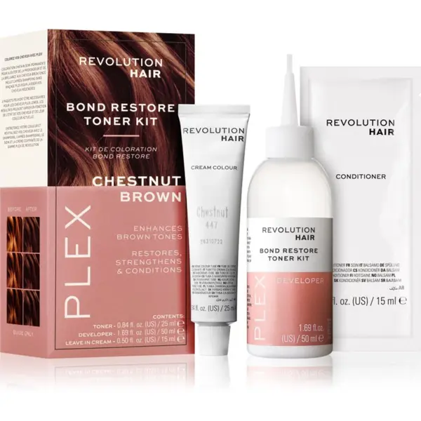 Revolution Haircare Revolution Haircare Plex Bond Restore Kit комплект за подчертаване на цвета на косата цвят Chestnut Brown 1 бр.