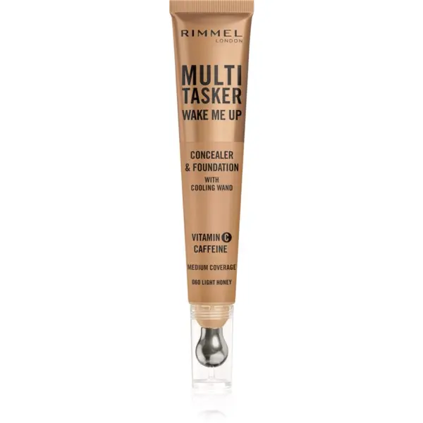 Rimmel Rimmel Multi-Tasker Wake Me Up грим и коректор за озаряване на лицето цвят 60 Light Honey 20 мл.